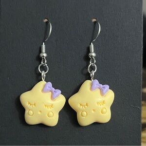 Yellow Star Earrings with Purple Bow